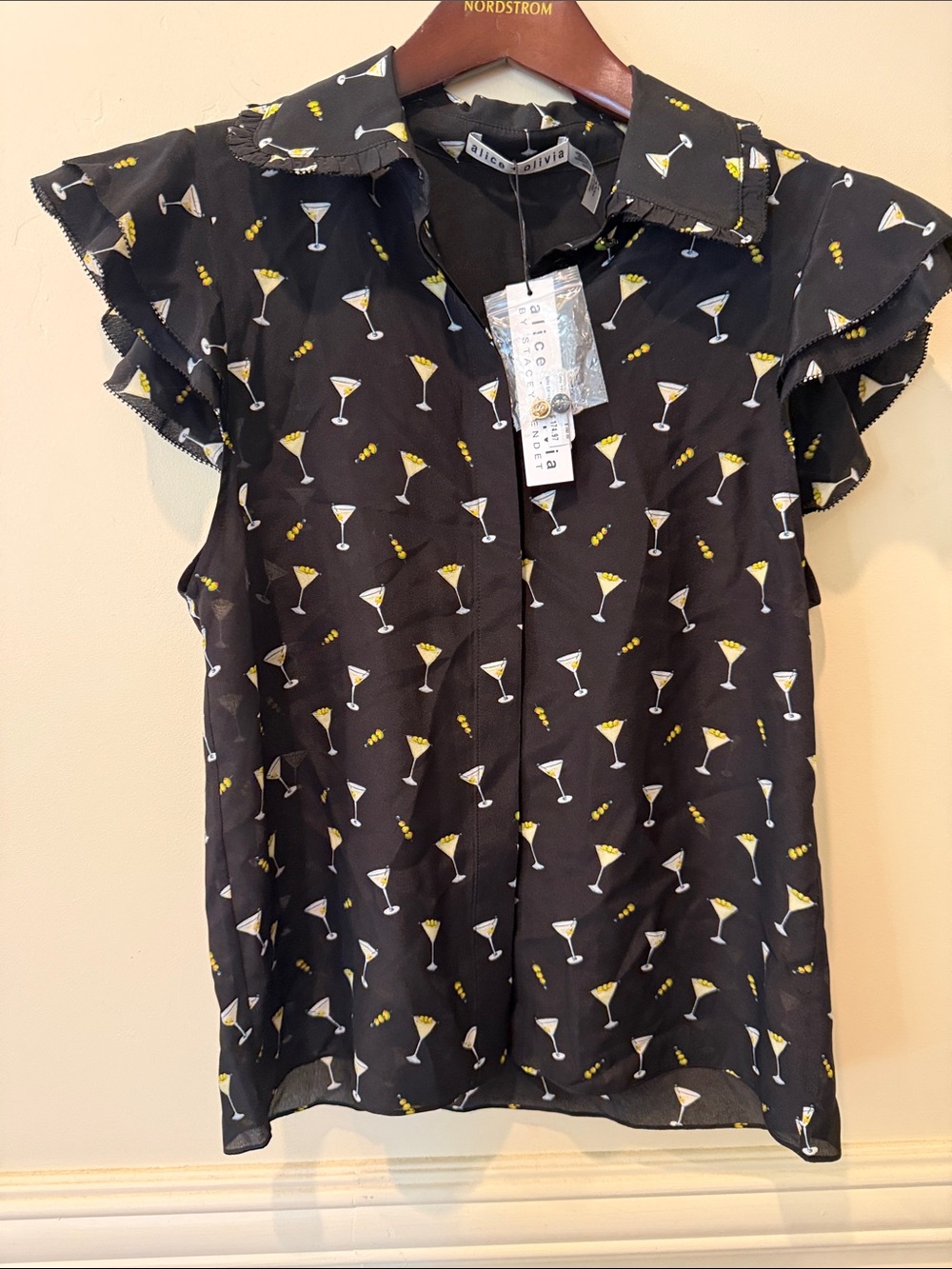 Alice + Olivia Martini Blouse Ruffled Cap Sleeves Size XS Vegas Cocktail Party